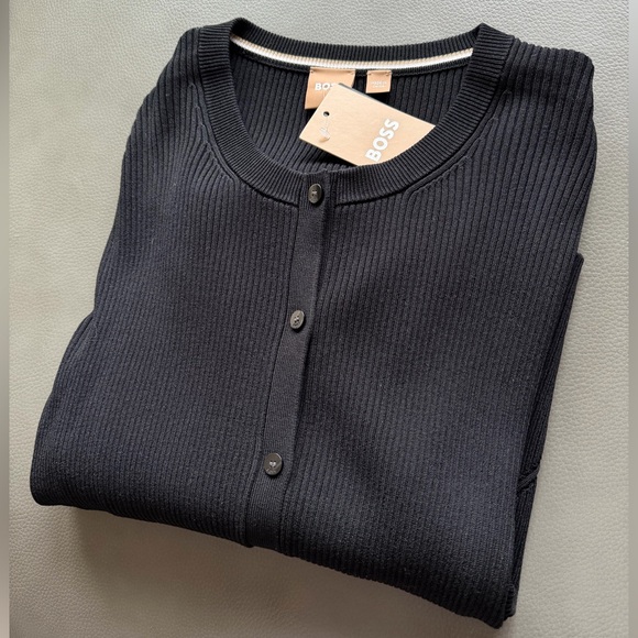 BOSS Black Ribbed Button-Up Cardigan - Picture 11 of 11